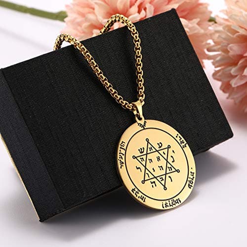 TEAMER Gold Stainless Steel Key of Solomon Pendant Necklace - Wiccan Talisman Jewelry for Men and Women