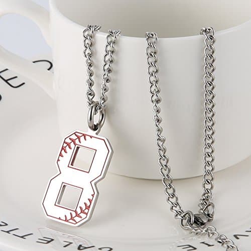 HZMAN Baseball Initial Pendant Necklace - Stainless Steel Jersey Number Charms