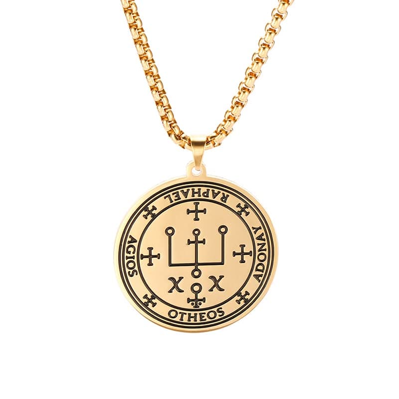 TEAMER Gold Stainless Steel Key of Solomon Pendant Necklace - Wiccan Talisman Jewelry for Men and Women