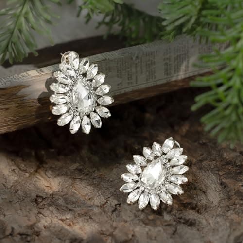 HZMAN Crystal Bridal Flower Stud Earring for Women Wedding Jewelry