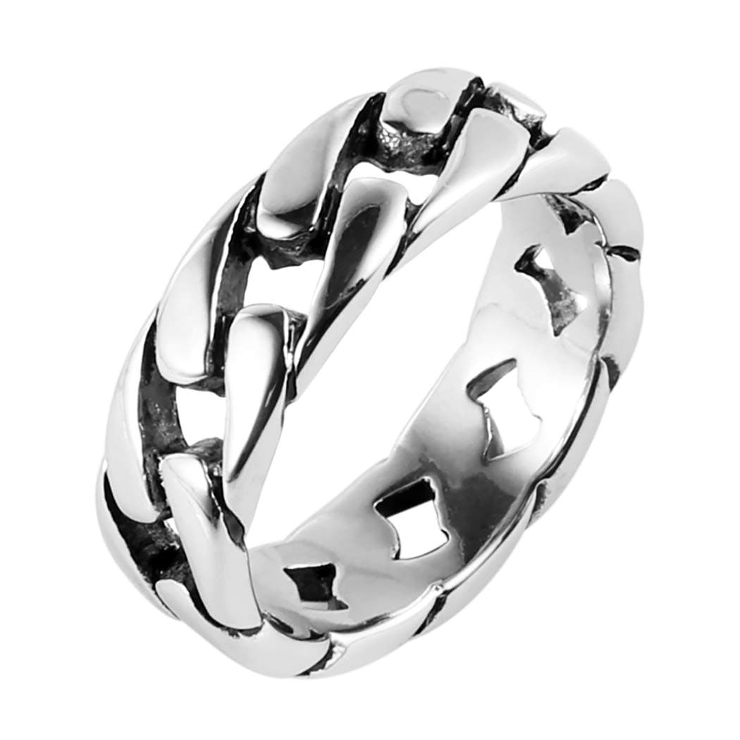HZMAN Silver Gold Black Wide Band Cuban Link Ring