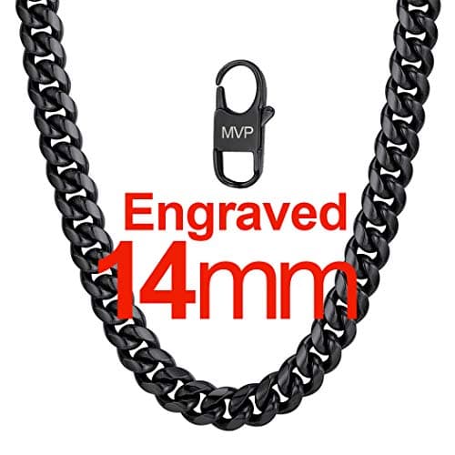 Men's Chunky Miami Cuban Chain Necklace with Custom Options - Available in Various Widths and Lengths, Gold Plated, Stainless Steel, or Black - Comes with Gift Box
