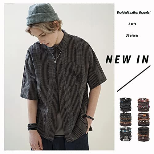 JEWPARK Woven Ethnic Braided Leather Bracelets Set for Men & Women