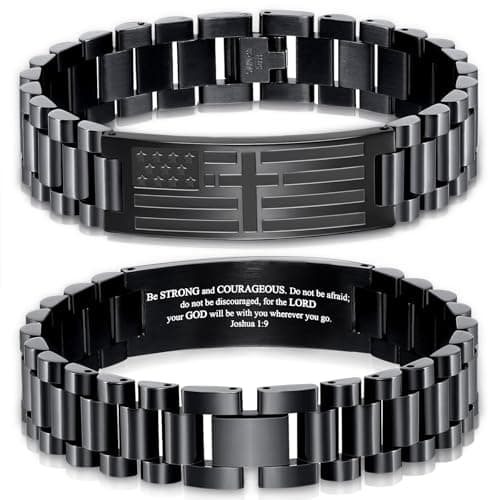 GLEZZA American Flag Cross Bible Verse Bracelet - Graduation Gift for Men & Teens