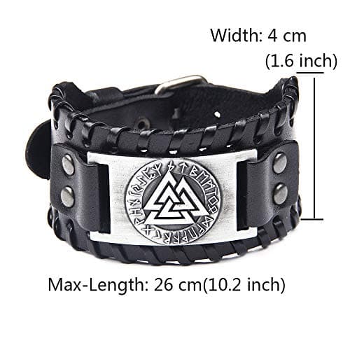 Juland Punk Braided Wolf Head Mens Leather Cuff Wristband Adjustable