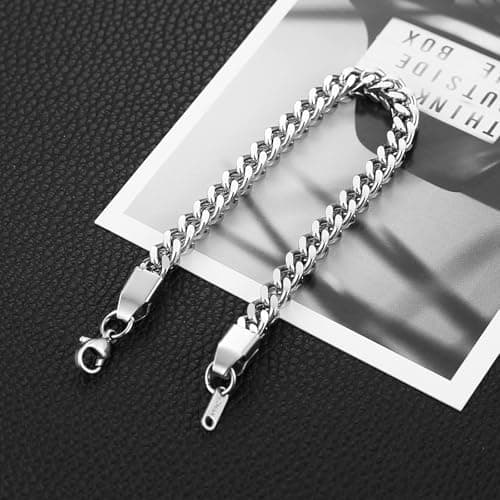 HZMAN Franco Stainless Steel Square Box Chain Bracelet for Men 7-9 Inch
