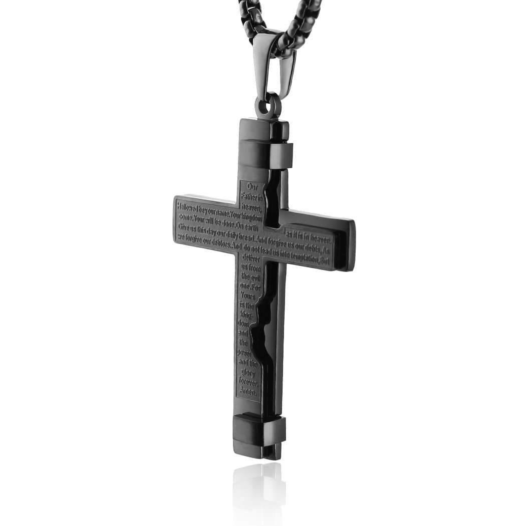 HZMAN Stainless Steel Lord's Prayer Pendant with Wheat Chain Necklace