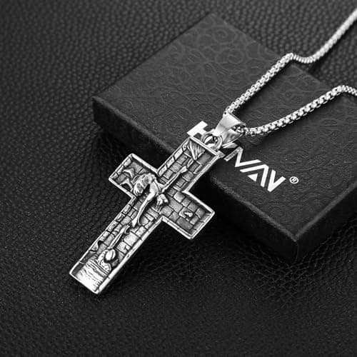 HZMAN Men's Retro Stainless Steel Saviour Jesus Cross Pendant Jewelry Gift