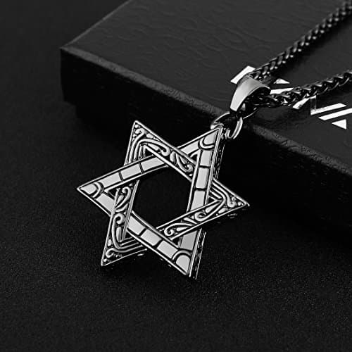 HZMAN Star of David Pendant Necklace Silver Stainless Steel Israel Necklace