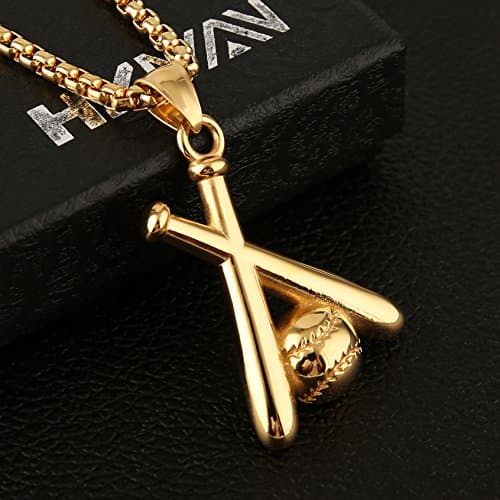 HZMAN Stainless Steel Baseball Pendant Necklace 22+2'' Chain
