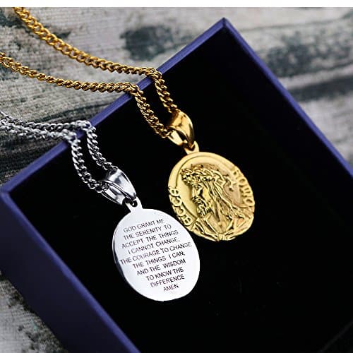 Goldtone Jesus Bible Verse Necklace for Men