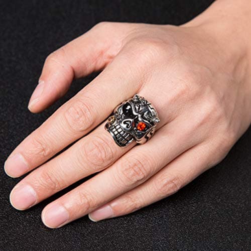 HZMAN Men's Red Gothic Skull Stainless Steel Ring