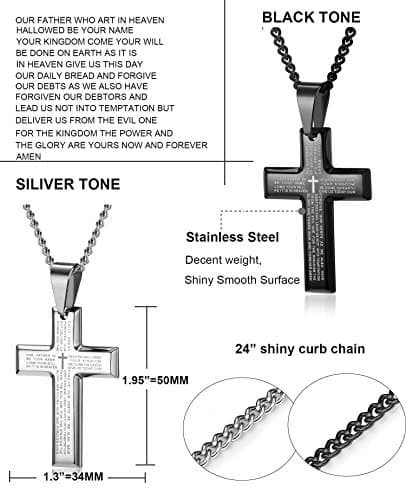 LOYALLOOK 2pcs Men's Stainless Steel Silver Tone Cross Pendant Necklace 24"