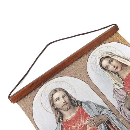 HZMAN Retro Handmade Jesus and Virgin Mary Wall Art Decor - Sacred Heart Aesthetic for Living Room or Bedroom, Framed 16x12.5 Inch