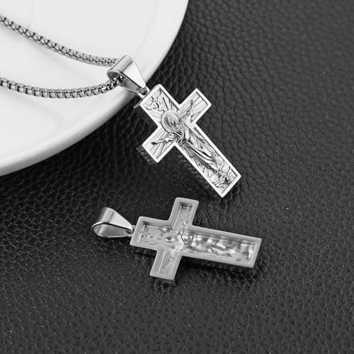 HZMAN Stainless Steel Retro Cross Necklace - Christian Faith Jewelry for Men & Women
