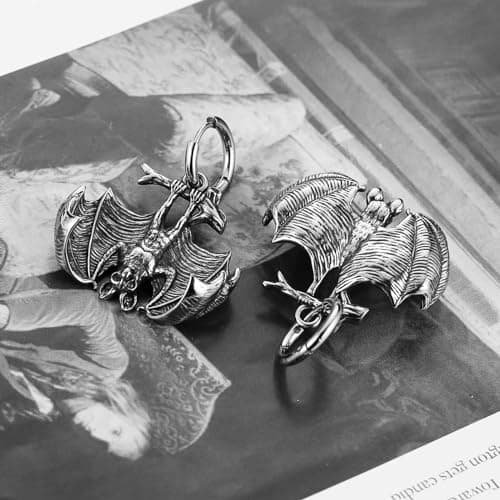 HZMAN Bat Earring Stainless Steel Gothic Punk Halloween Jewelry Gift for Men Women