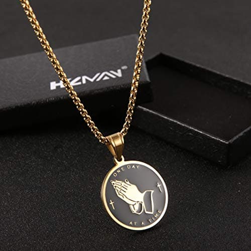 HZMAN Gold Stainless Steel Bible Verse Prayer Necklace Pendant