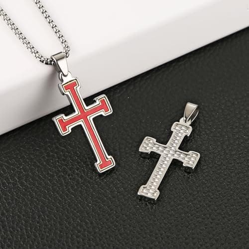 HZMAN Polished Stainless Steel Knights Templar Cross Pendant Necklace
