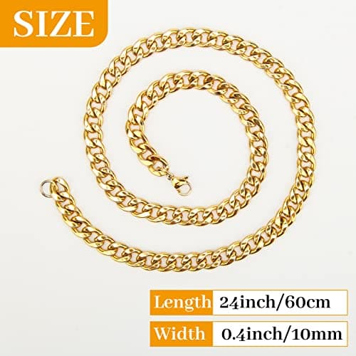 AHIER Men's 24" Solid 14k Gold Plated Curb Chain Necklace