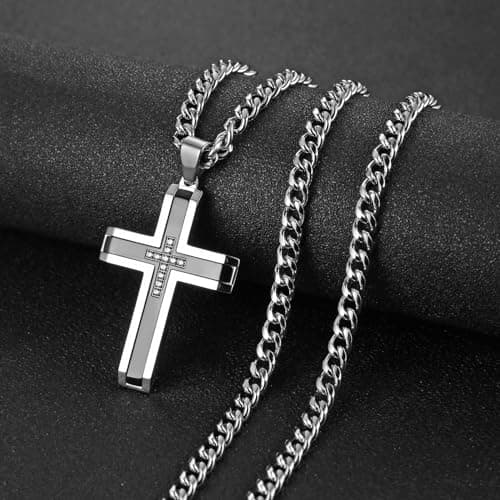 Men's Stainless Steel Cross Necklace with 24 Cuban Chain