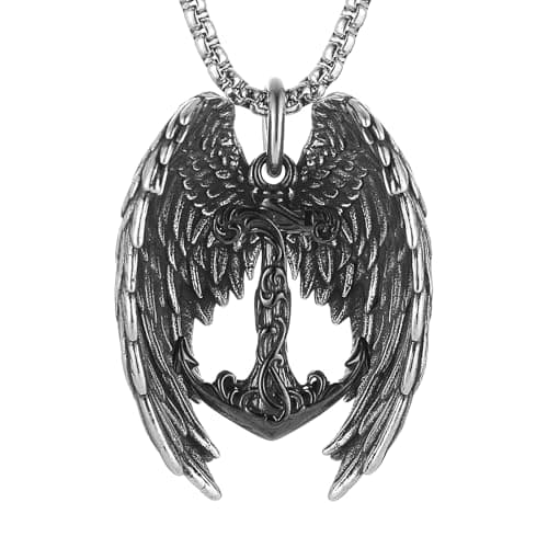 HZMAN Angel Wing Necklace Stainless Steel Gothic Punk Cross Pendant Faith Amulet Jewelry Gift