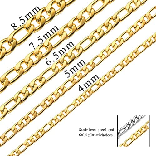 Real Gold Plated Figaro Chain Necklace for Men, Women, and Boys