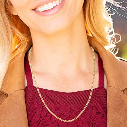 24K Gold Plated 2.2mm Curb Chain Necklace for Men & Women