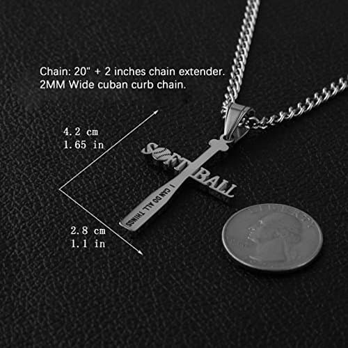 Softball Bat Cross Pendant Necklace with Bible Verse