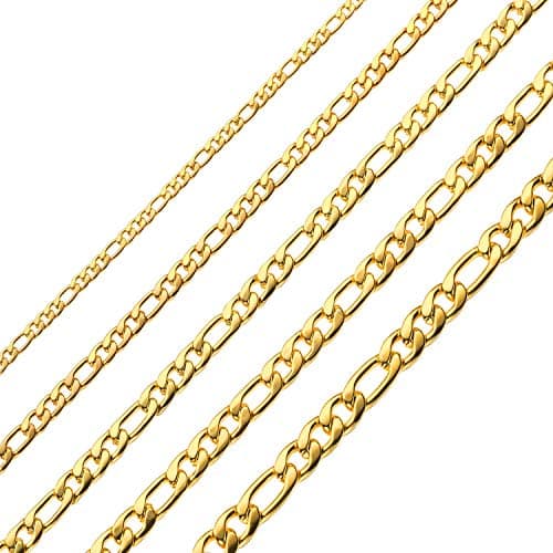 Real Gold Plated Figaro Chain Necklace for Men, Women, and Boys