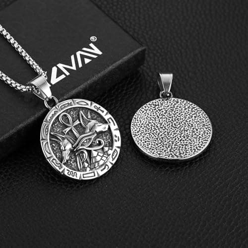 HZMAN Ancient Egyptian Symbol Necklace - Eye of Horus, Pyramid, Ankh, Anubis