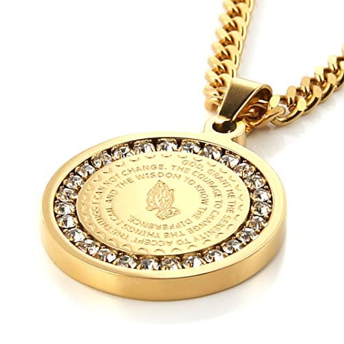 Christian Prayer Necklace: Gold Stainless Steel Praying Hands Pendant