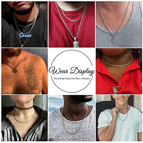 HolyFast Stainless Steel Rope Twist Chain Necklace for Men & Women