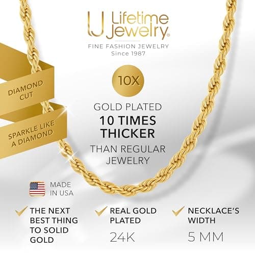 24k White Gold Plated Diamond Cut Rope Chain Necklace for Men & Women