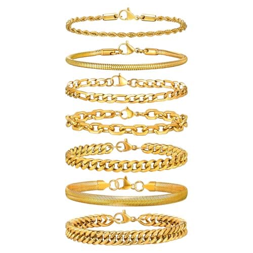 VNOX 5-7 Pcs Men Women Stainless Steel Curb Width Chain Bracelet Set 6.5-9 Inches