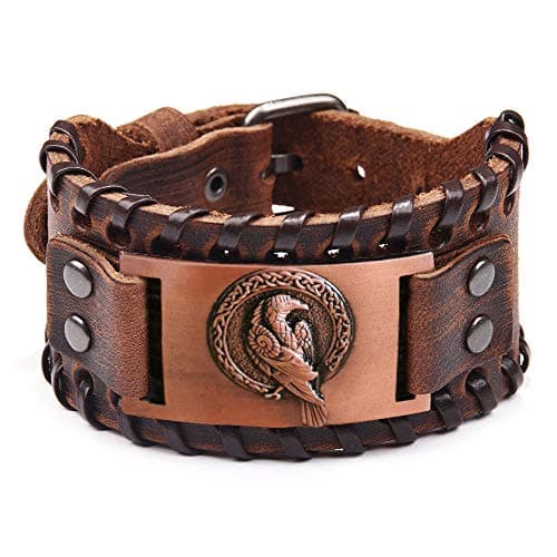 TURTLEDOVE Viking Leather Wolf Fenrir & Odin’s Raven Medieval Bracelets