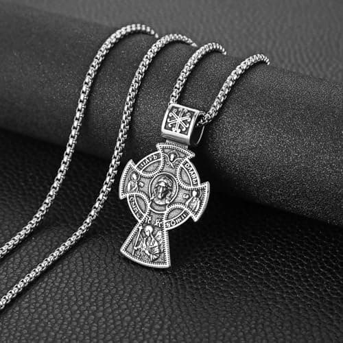 HZMAN Russian Orthodox Cross Necklace for Men - Christian Religious Pendant Gift