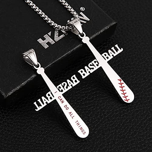 HZMAN To My Son Baseball Cross Necklace - I CAN DO ALL THINGS Bible Verse Gift