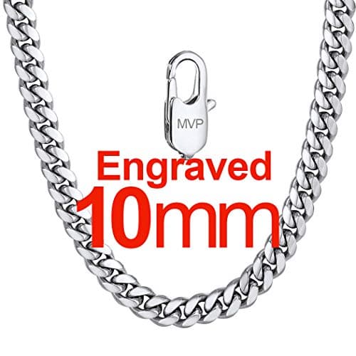 Men's Chunky Miami Cuban Chain Necklace with Custom Options - Available in Various Widths and Lengths, Gold Plated, Stainless Steel, or Black - Comes with Gift Box