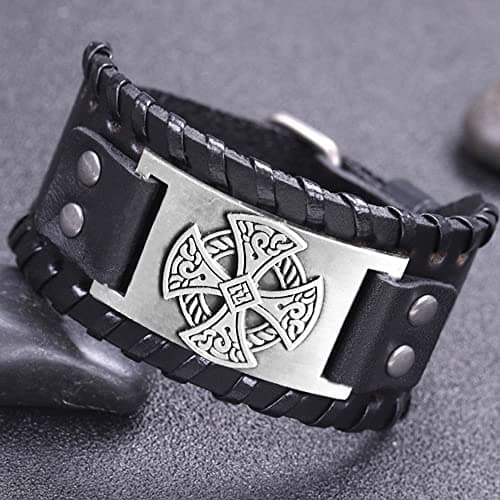 Celtic Solar Cross Bracelet, Leather Wristband with Irish Charm