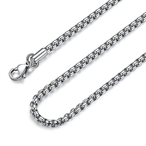 FOSIR Stainless Steel Rolo Chain Necklace, Silver Tone, Wide 2/3/4/5mm