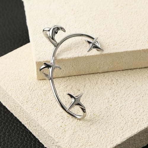 HZMAN Star Moon Ear Cuff Earrings for Women Stainless Steel Jewelry