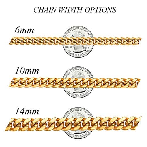 Men's Chunky Miami Cuban Chain Necklace with Custom Options - Available in Various Widths and Lengths, Gold Plated, Stainless Steel, or Black - Comes with Gift Box
