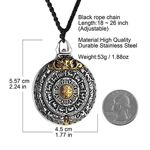 HZMAN Vintage Tibetan I Ching Om Pendant Necklace Spiritual Divination Jewelry