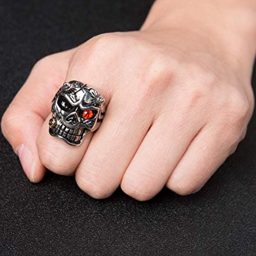 HZMAN Men's Red Gothic Skull Stainless Steel Ring