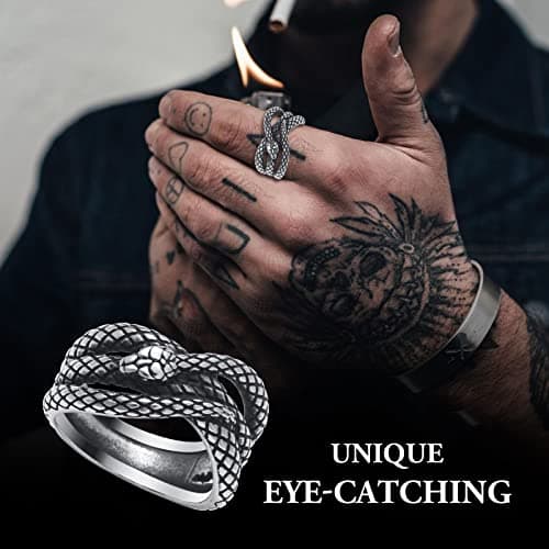 Stainless Steel Gothic Punk Snake Ring for Men Size 8-13