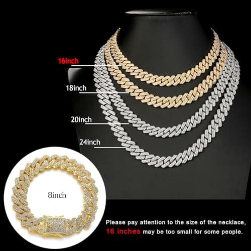 JUNVirtuous Men's & Women's Cuban Link Chain Necklace & Bracelet, Silver Bling Diamond Jewelry