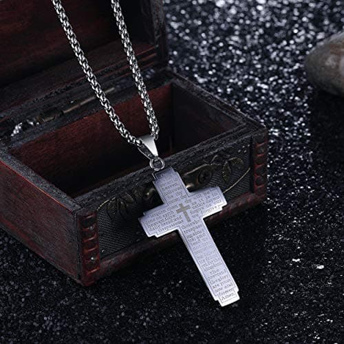 Rehoboth Stainless Steel Our Father Cross Pendant Necklace 24"