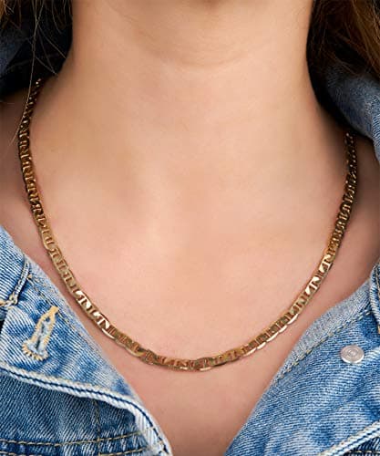 Barzel Brazilian Made 18K Gold Plated Women's Flat Mariner Necklace