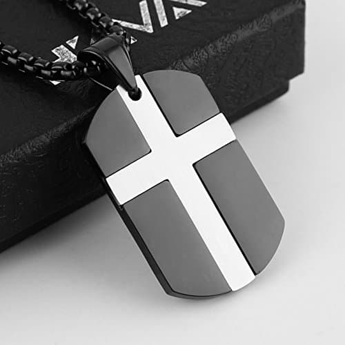 HZMAN Stainless Steel Cross Dog Tag Necklace - Isaiah 41:10 Bible Verse