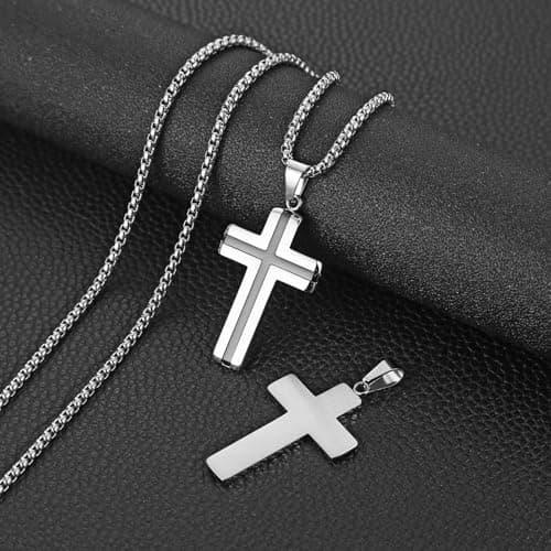 HZMAN High Polished Stainless Steel Cross Pendant Necklace for All Ages